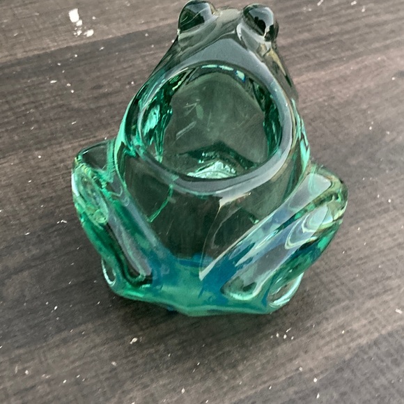 Green Glass Frog Sculpture Votive Tea light Holder - Picture 3 of 8